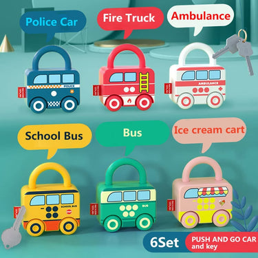 6Pcs Montessori Unlock Cars Push Toy With Keys